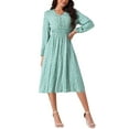 thumbnail image 2 of INSPIRE CHIC Women's Fall Dresses Long Sleeve V Neck Floral Boho Flowy Midi Dress L Green, 2 of 5