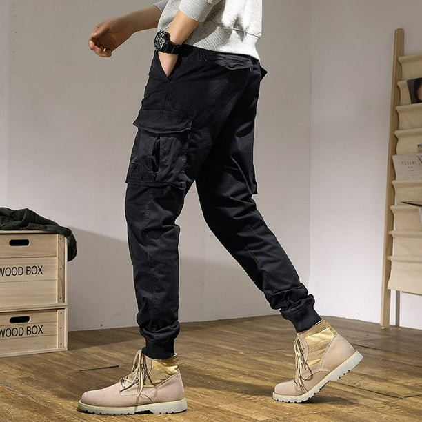 Defitshape Men's Cotton Cargo Pants Fall Tapered Leg Trousers