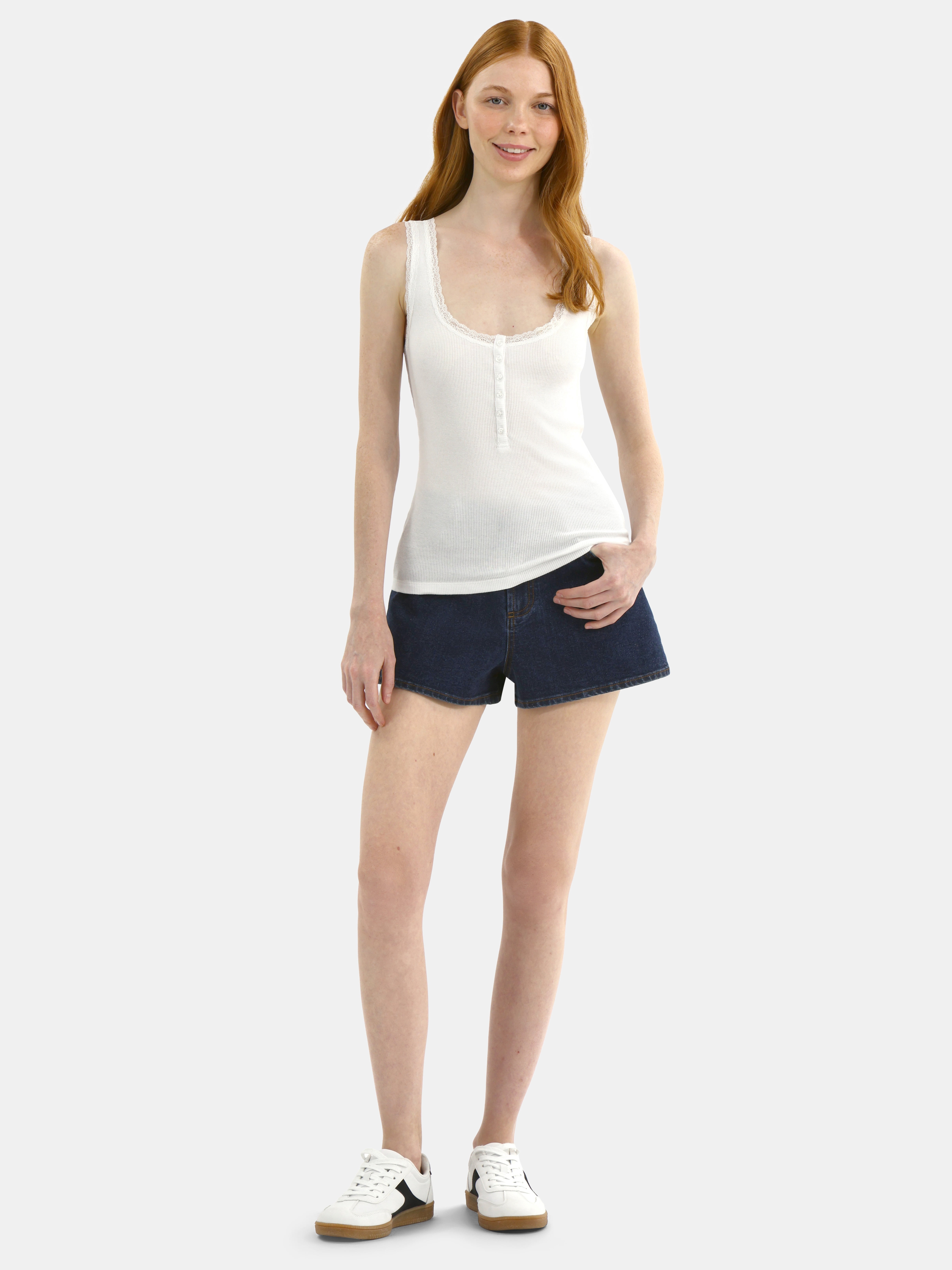 No Boundaries Lace Cotton Henley Tank, Women's