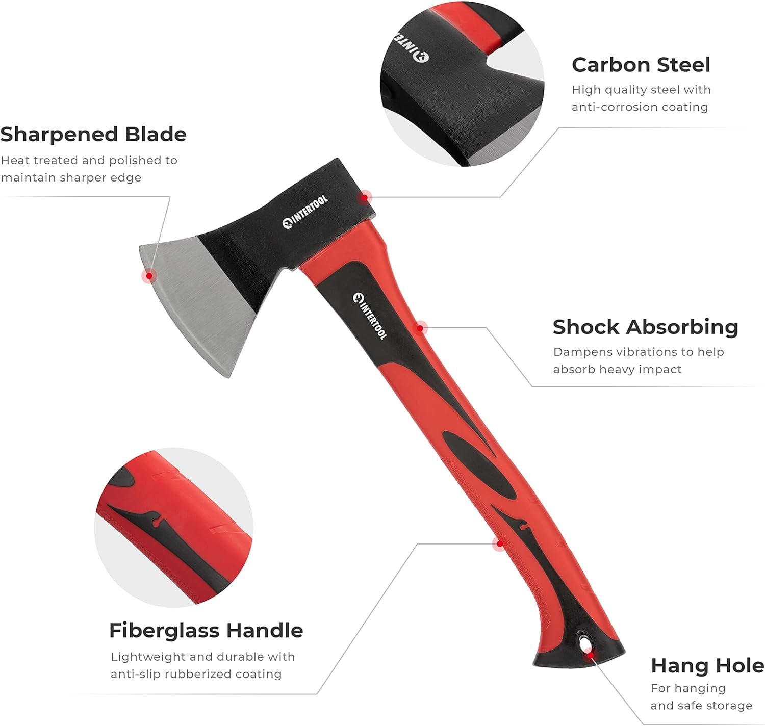 Hatchet for Chopping Wood and kindling - Small Hand Axe for Camping Firewood - 15” Survival Ax - with Shock-Absorbing Fiberglass Anti-Slip Handle HT-0261