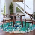 thumbnail image 4 of Summer Coastal Round Living Room Rugs 7 ft, Crabs Corals Ocean Marine Life Teal Wood Grain Washable Area Rug with Non-Slip Sturdy Edge Binding Round Carpet for Kitchen Office Bedroom, 4 of 9