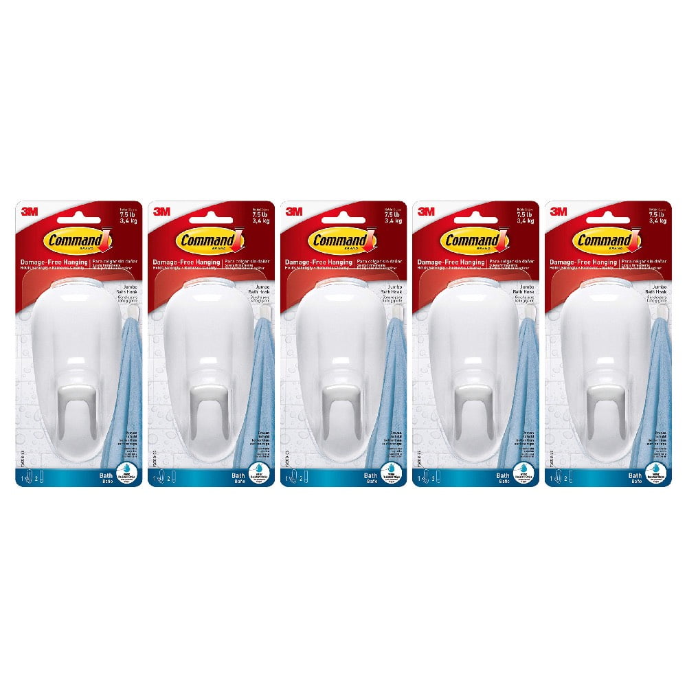 White 2-Strip Command Bathroom Hook with Water-Resistant Strips 1-Hook 17600B 2 Pack