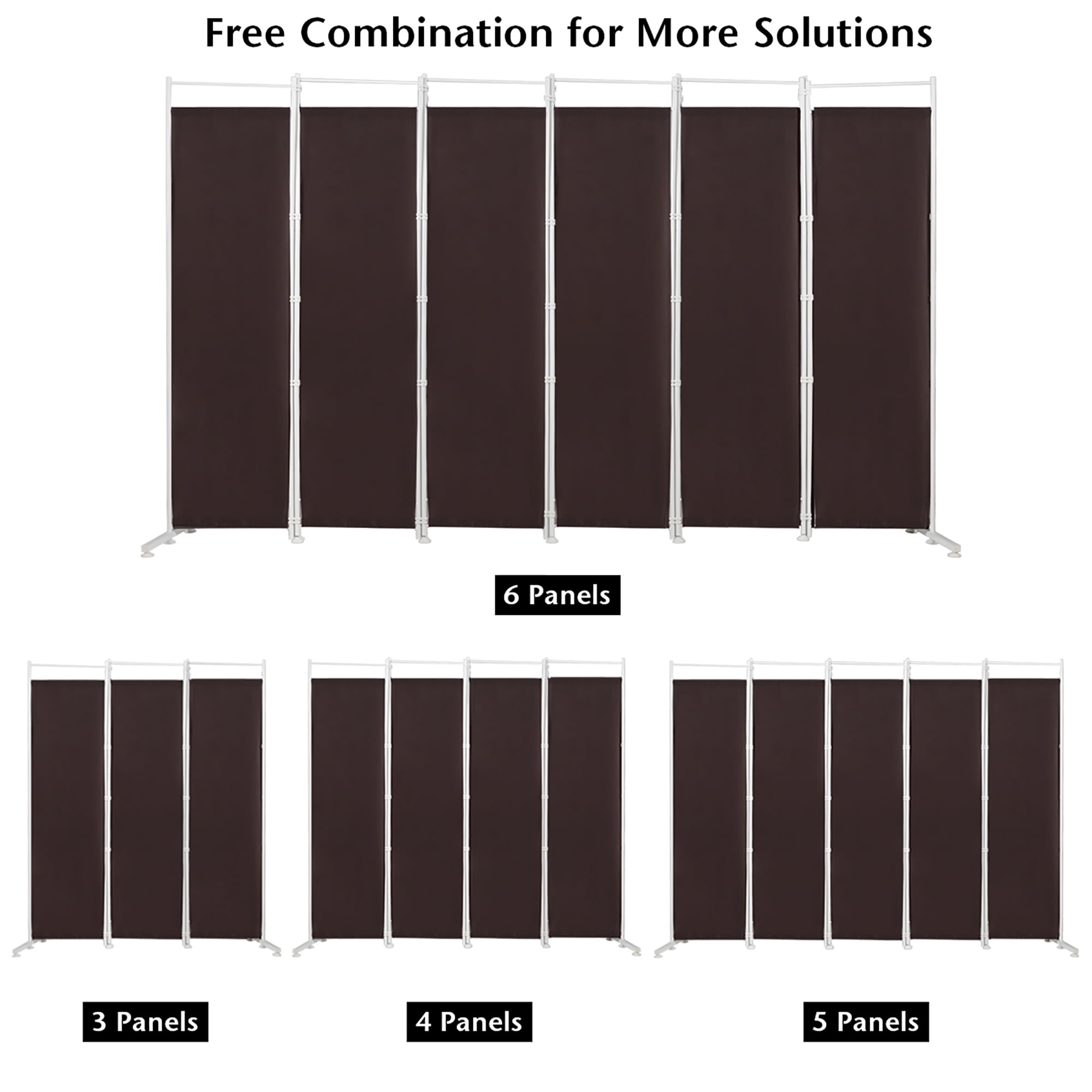 Costway 6-Panel Room Divider Folding Privacy Screen w/Steel Frame Decoration Brown