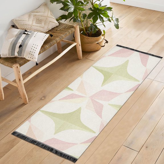 Yayeee Runner Rug for Bedroom 2'x6' Machine Washable Hallway Non Slip Mat, Pastel Pink Geometric