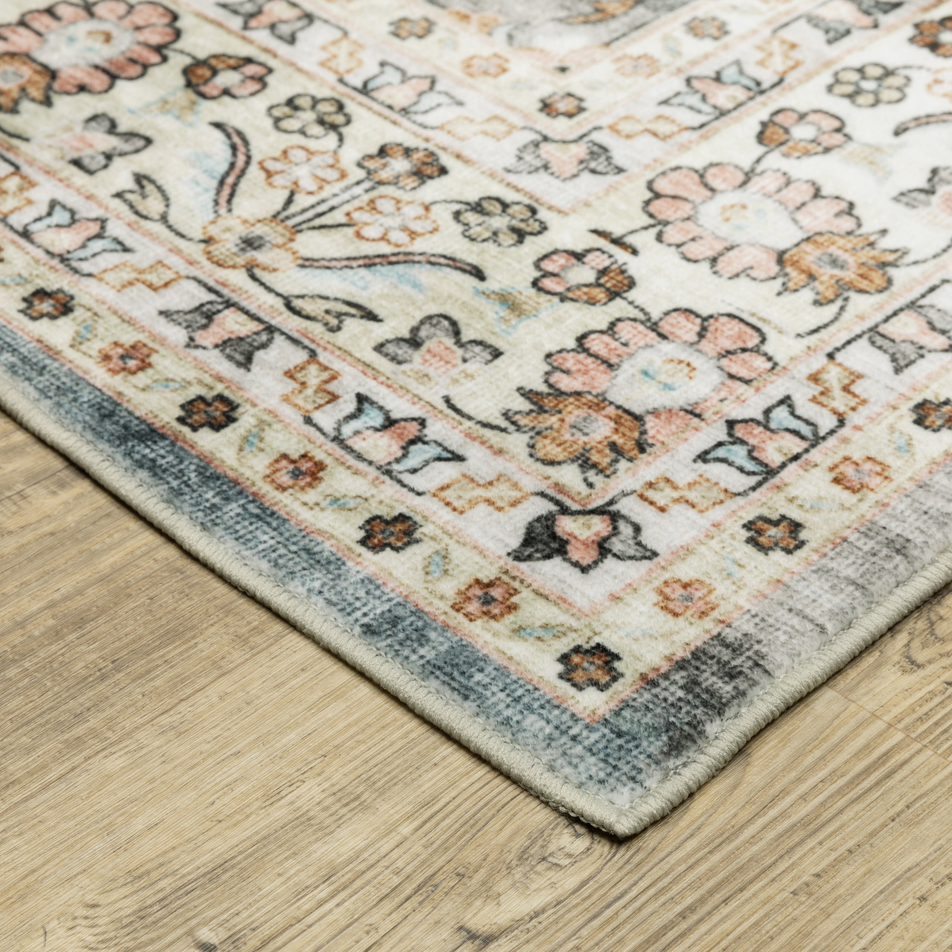 Avalon Home Sebastian Vintage Bordered Grey/ Ivory Washable Indoor Area Rug
