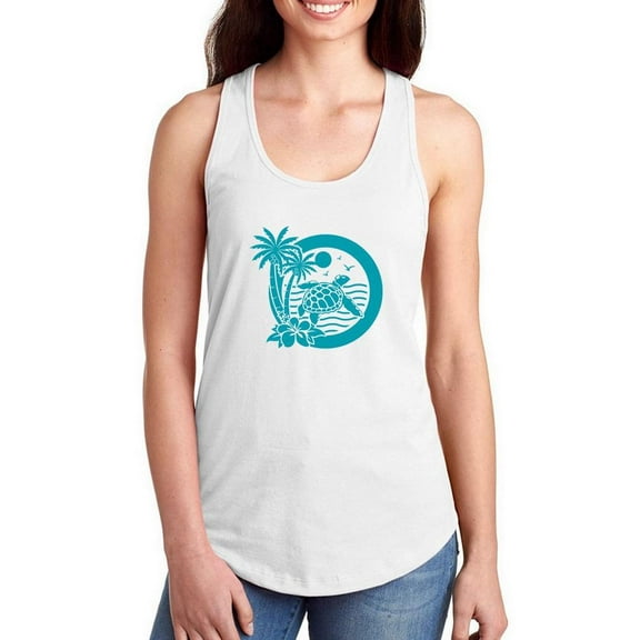 Sea Turtle Sunset Palm Art Racerback Tank Women -Image by Shutterstock, Female Large