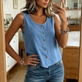 thumbnail image 5 of Tank Tops for Women Sleeveless Round Neck Solid Color Button Shirts, 5 of 8
