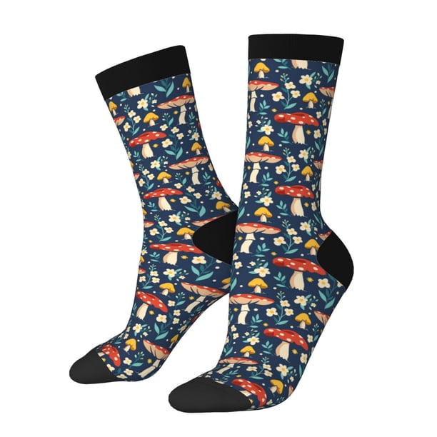 Fotbe Colorful Mushrooms Calcetas Largas con Estampado para Hombre y Mujer – Calcetas de Compresión Transpirables y Elásticas, Viajar y Uso Diario Talla 5-11