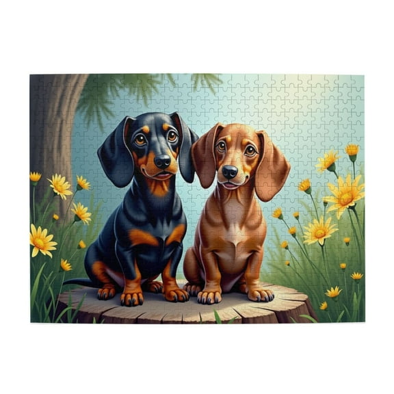 500 Piece Jigsaw Puzzle For Adults Two Dachshunds In Flowers Adorable Dachshund Dogs Garden Setting 500 Pieces Adult Puzzle Challenging And Relaxing Fun Puzzle Game Home Décor 20.5X15In