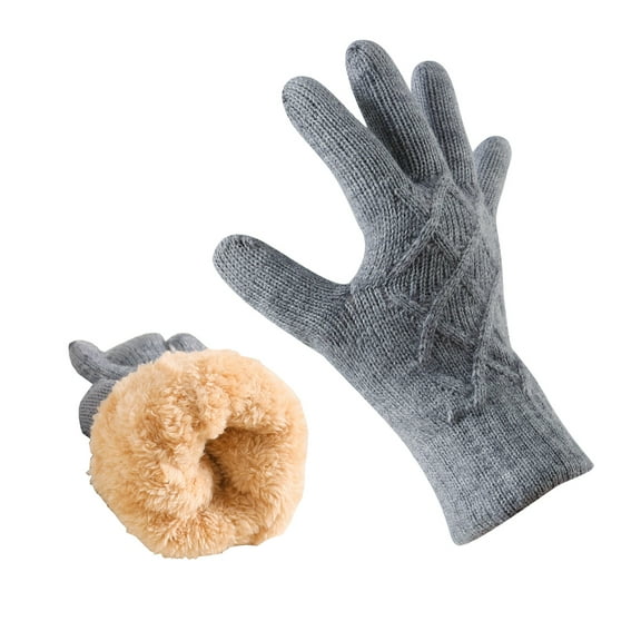 Women's Knitted Gloves Winter Warm Velvet Gloves Touch Screen Gloves One Size Gray