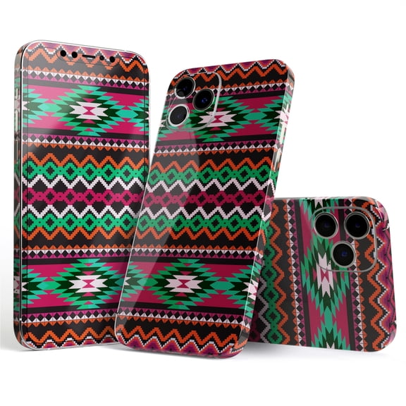 DesignSkinz Vector Green & Pink Aztec Pattern Full-Body Skin Decal Wrap Cover for iPhone 16