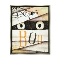 Stupell Industries Boo Creepy Eyes Peeking Holiday Painting Gray Floater Framed Art Print Wall Art