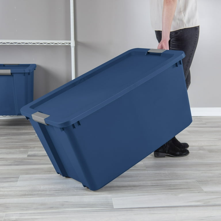 Sterilite 45 Gal Wheeled Latch Tote Plastic True Blue Size 36 1 8 Large x 21 W x 18 5 8 H