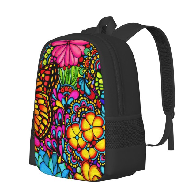 Fotbe Butterfly Garden Pattern Student Backpack –School backpack Large Capacity Durable and Ergonomic Backpack with Laptop Compartment and Multiple Pockets