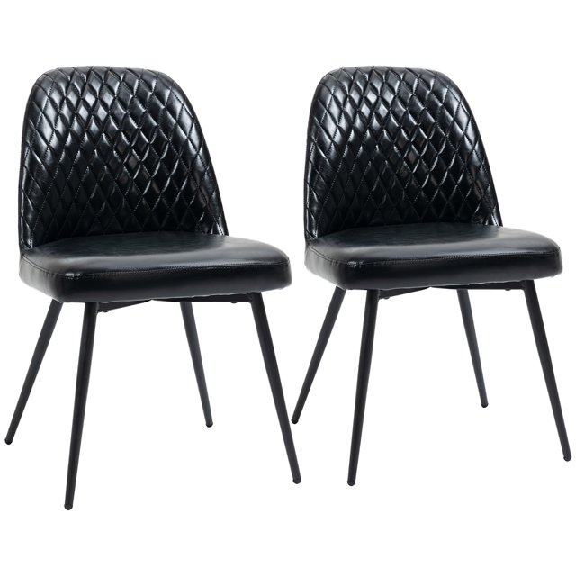 HOMCOM Set of 2 Dining Chairs Upholstery Seat with Steel Legs