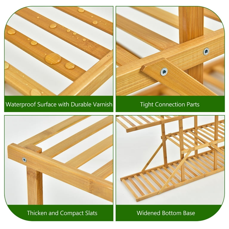 COSTWAY 5-Tier Bamboo Plant Stand | Indoor/Outdoor Shelf For Multiple Pots, Books, Decor