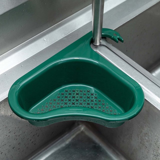 Cesta de drenaje Swan para fregadero de cocina, escurridor triangular para fregadero, cesta coladora para fregadero de cocina de esquina, filtro triangular multifuncional para fregadero de cocina, se