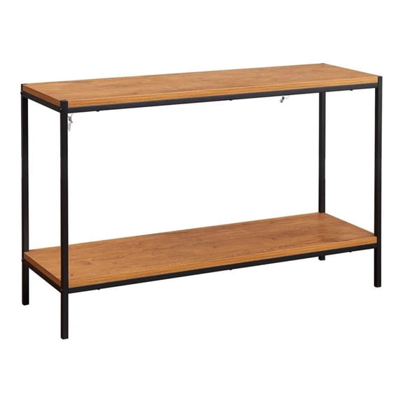 Pemberly Row Wood Console Table with Storage Shelf in Oak Brown
