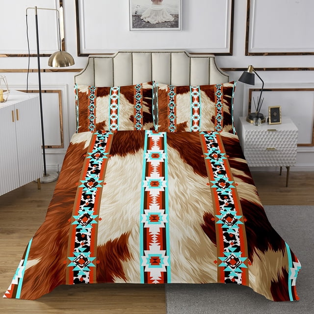Erosebridal Rectangle Aztec Coverlet Set King, Western Boho Bedding Set, Rustic Animal Bed Set, Microfiber Bedroom Decor, 3-Piece