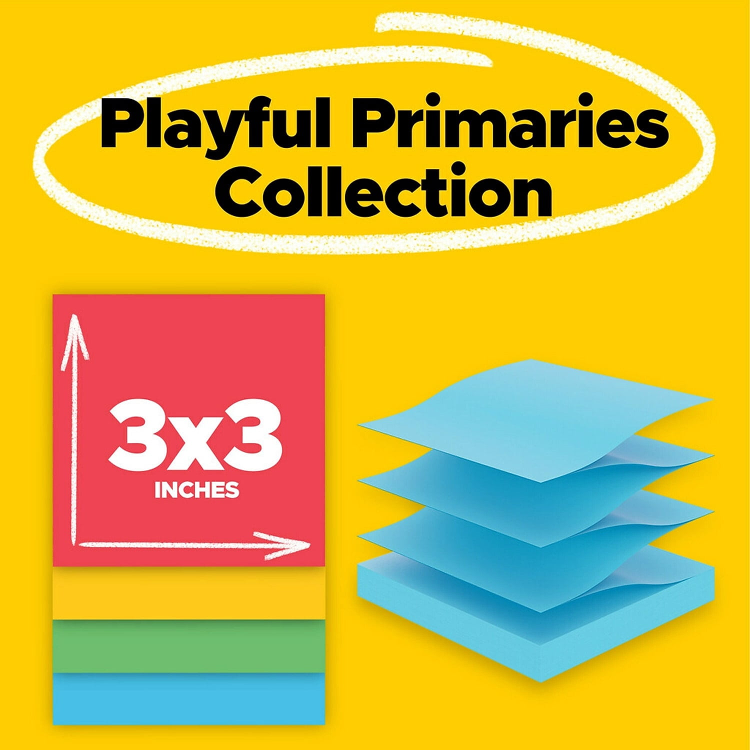 Post-it Super Sticky Pop-up Notes 3" x 3" Playful Primaries Collection 90 Sheet/Pad 18 Pads/Pack