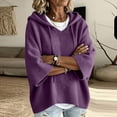 thumbnail image 4 of Womens Solid Hooded Knit Pullover Sweater, Drawstring 3/4 Batwing Sleeve Oversized Loose Ribbed Knitted Drop Shoulder Soft Comfy Winter Trendy Outfit, 4 of 5