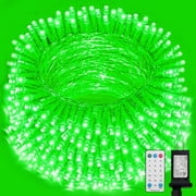 165FT 500 LED String Lights, Green Fairy Lights Plug in, 16 Modes Transparent Green Wire, 3m Power Cord, 29V Low Voltage for Indoor Outdoor Christmas Wedding Decoration