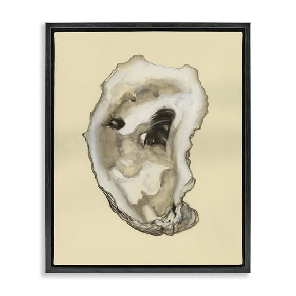 Stupell Industries Natural Oyster Shell Nautical & Beach Painting Black Floater Framed Canvas Art Print Wall Art, 17 x 21