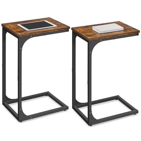 VASAGLE C-Shaped End Table Sofa Side Table Small Side Table for Couch for Living Room Bedroom Rustic Brown and Black