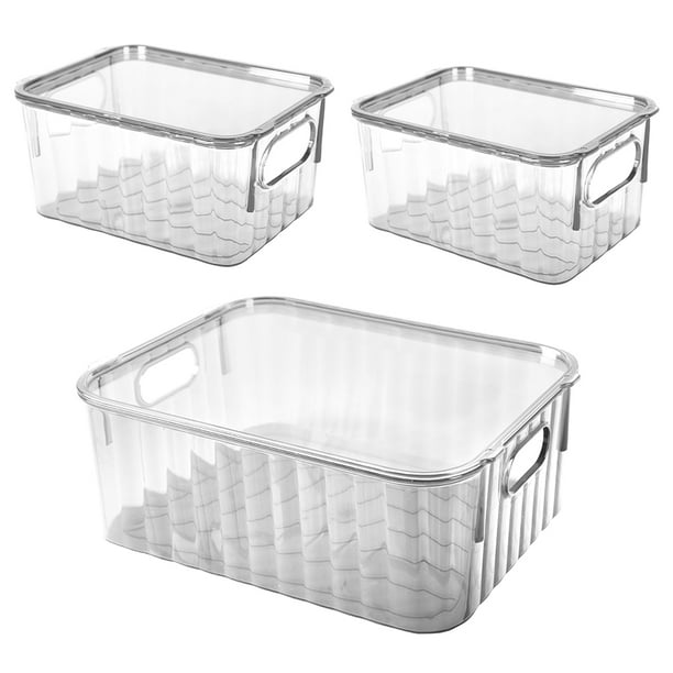 Set de 3 Cajas de Almacenamiento con Tapa | Plástico Resistente, Transparente y Diseño Apilable con Asas para Organización del Hogar u Oficina