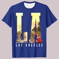 thumbnail image 2 of GUZOM Mens LA T-Shirt Blue, Los Angeles Graphic Tee with Palm Trees & Cityscape, Breathable Stretch Short Sleeve Shirt, Regular Fit Casual Wear,Size L, 2 of 5