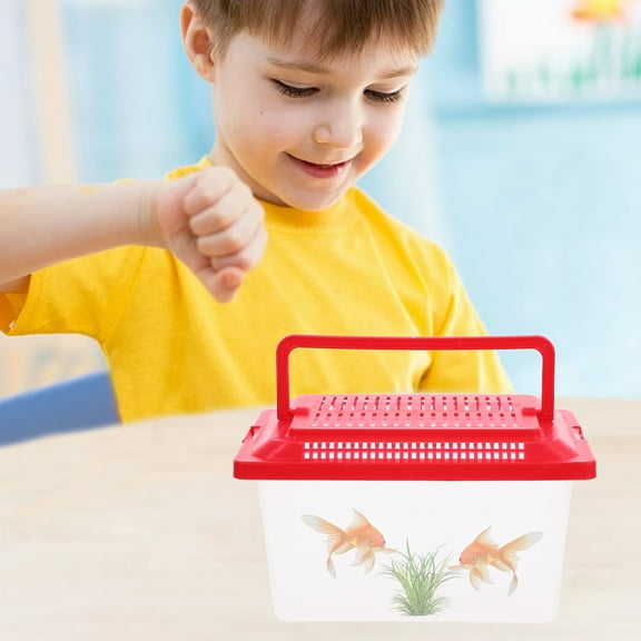 RENACLIPY Red Portable Fish Tank with Lid 1.5 Gallon Lightweight Multi-Functional Container for Betta Fish and Small Turtles