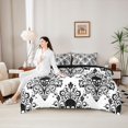 thumbnail image 5 of Homewish Goth Halloween Skull 7-Piece Twin Bedding,Victorian Damask Bedding Comforter Set,Black White,Black Reversible, 5 of 8