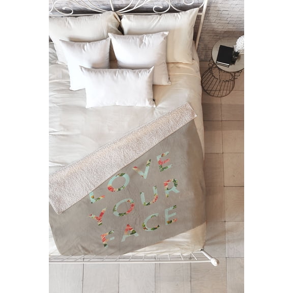 Society6 Allyson Johnson Floral I Love Your Face Fleece Throw Blanket Medium 60" X 50"