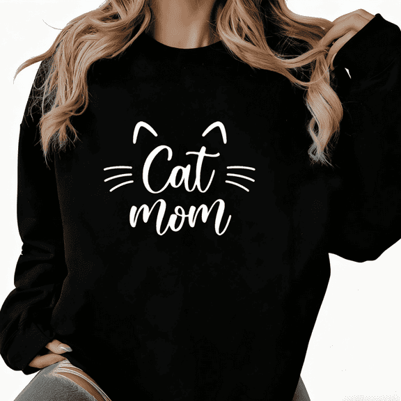 Women's Tops Black "Cat Mom" Graphic Print Sweatshirt S-3XL Pet Lover Casual Graphic Sweatshirt Tops