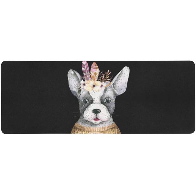 Alfombrilla de ratón ABPHQTO Acuarela Boho Pug perro con flor y pluma 30x80 cm