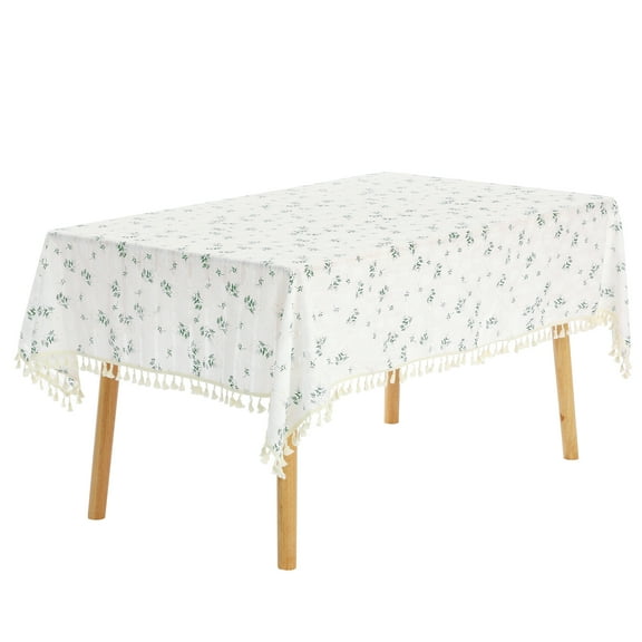 Unique Bargains Rectangle Cotton Linen Fabric Table Cover Tablecloth Tassel 47"x71"