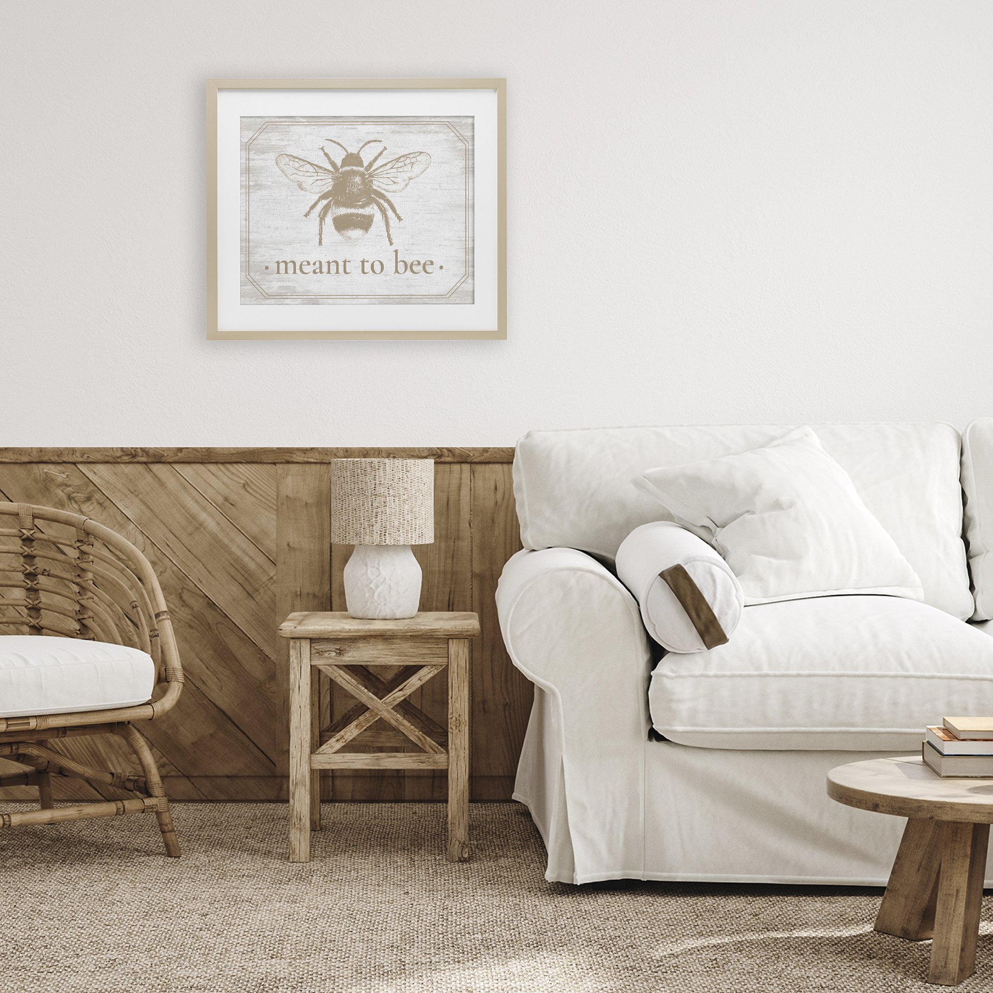 Meant To Bee Rustic Border Birch Framed Print Under Glass, design by Lettered and Lined