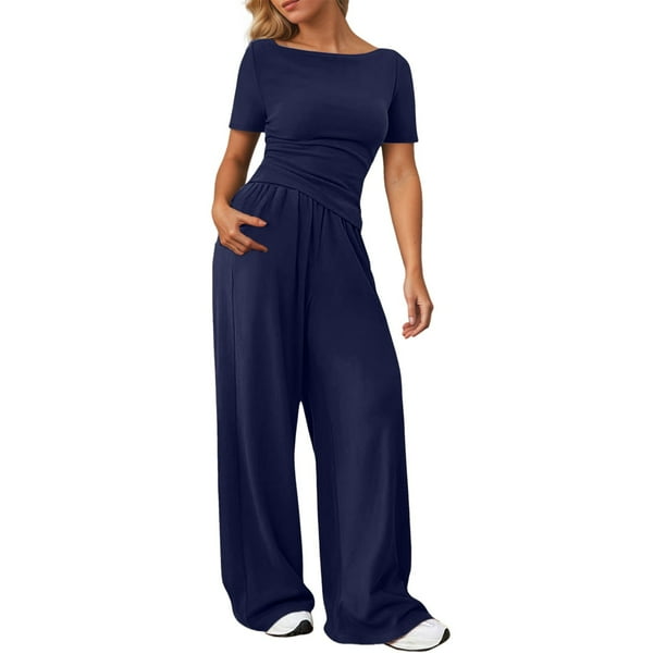 Pantalones anchos de mujer, traje de dos piezas: cintura elástica, cordón, diseño estampado, mezcla de lino ligero, conjunto de top y pantalón, tallas S-XXL.
