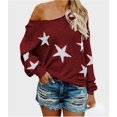 thumbnail image 2 of Star Sweater Women Vintage Long Sleeve Knit Sweater Yk2 Star Pattern Crew Neck Casual Pullover Top(A), 2 of 3