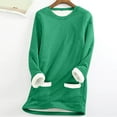 thumbnail image 2 of Tops Women's Round Neck Pocket Thickened Plush Warm Long Sleeve Tops(Green,S), 2 of 2