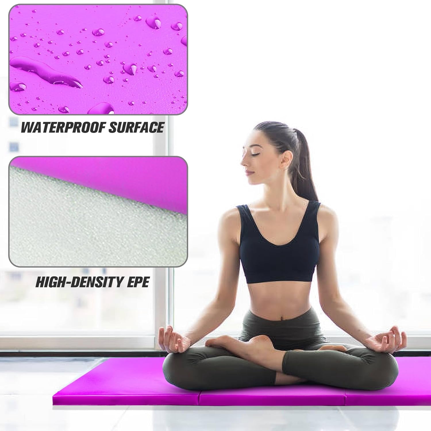 RitFit 3' x 6' Folding Gymnastics Mat with Carrying Handles for Yoga, Stretching, Core Workouts(Purple)
