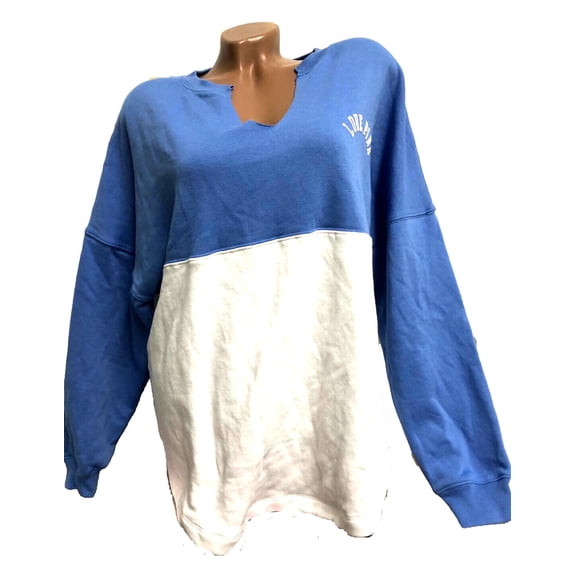 Victoria's Secret Pink Women's V-Neck Pullover Sweatshirt Colorblock White & Blue Size Small NWT