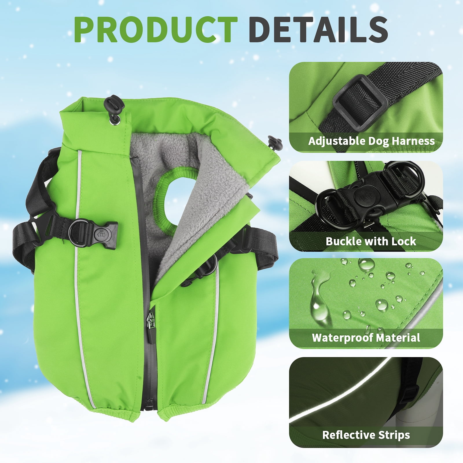 PcEoTllar Dog Winter Coat with Harness, Reflective Dog Vest Jacket for Small Dogs 9-15 lbs, Green