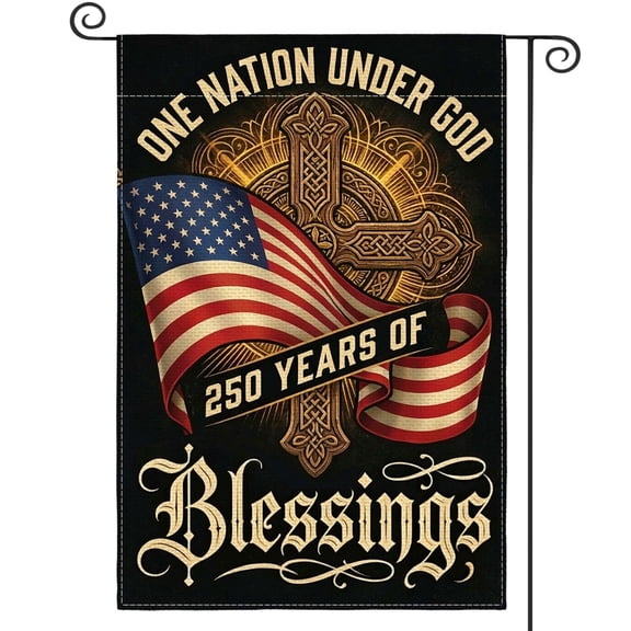 Sm:)e One Nation Under God 250th Anniversary Patriotic July 4th Garden Flag 12x18 Inch, Double Sided