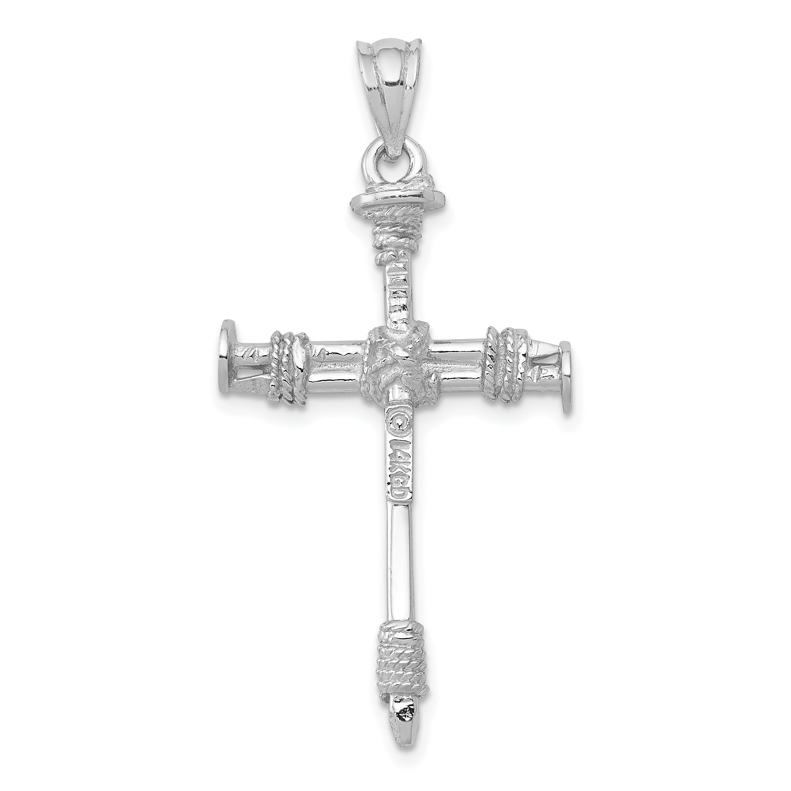 14k White Gold Solid Nail Cross Charm Pendant