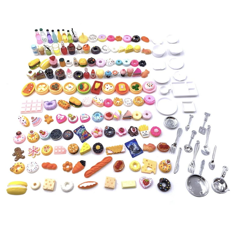 Miniature Food Drink Bottles Pretend Play Kitchen Game Party Toys (10  Bottles + 10 Foods（Random）)