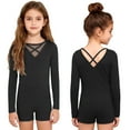 thumbnail image 5 of Haitryli Kids Girls Gymnastics Leotard Long Sleeve Ballet Dance Bodysuit Biketard Tumbling Unitard with Shorts Black 4, 5 of 6
