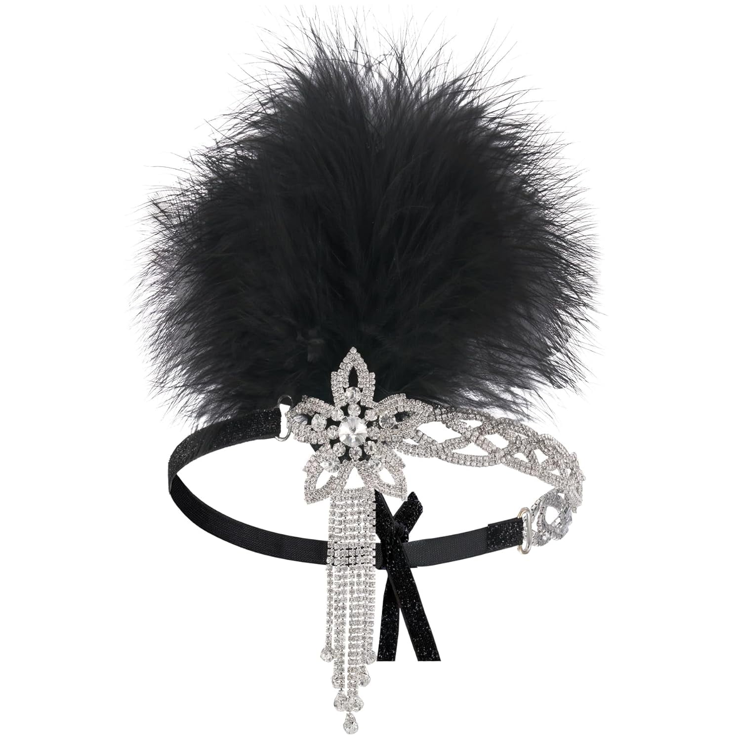 Diadema Años 20 Con Plumas Negras Y Diamantes De Imitación - Accesorio Gatsby Para Fiestas Y Eventos