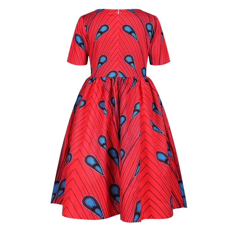 Girl Christmas Dress Child Clothes Girl Toddler 16Y Traditional Short Neck Round Princess Dashiki Kids Dress Ankara Sleeve African Dresses for Little Girls Big Girls Embroide Dresses