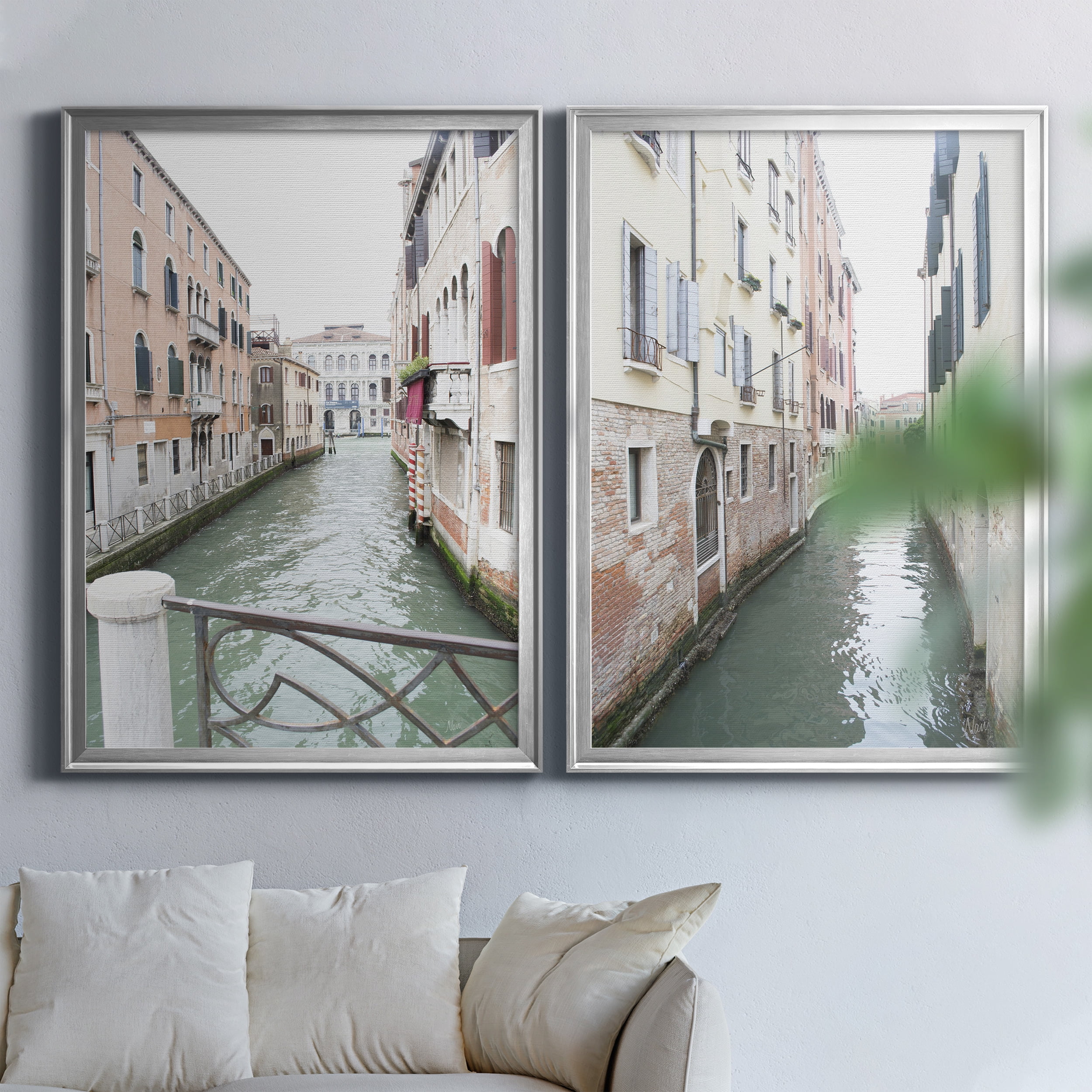 2 Piece Set Venice Canal I Premium Framed Canvas - Ready to Hang - 26.5 x 36.5 Each - Silver Frame